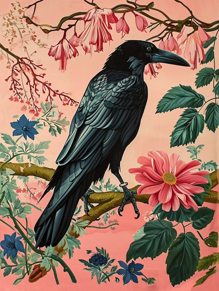 Floral Animal Painting Raven 1