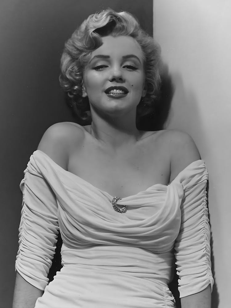 Marilyn Monroe in White Gown, Vintage Black and White Old Photo