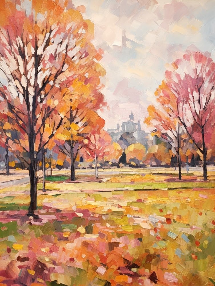 Autumn City Park Painting Parc De La Tete D Or Lyon France 3