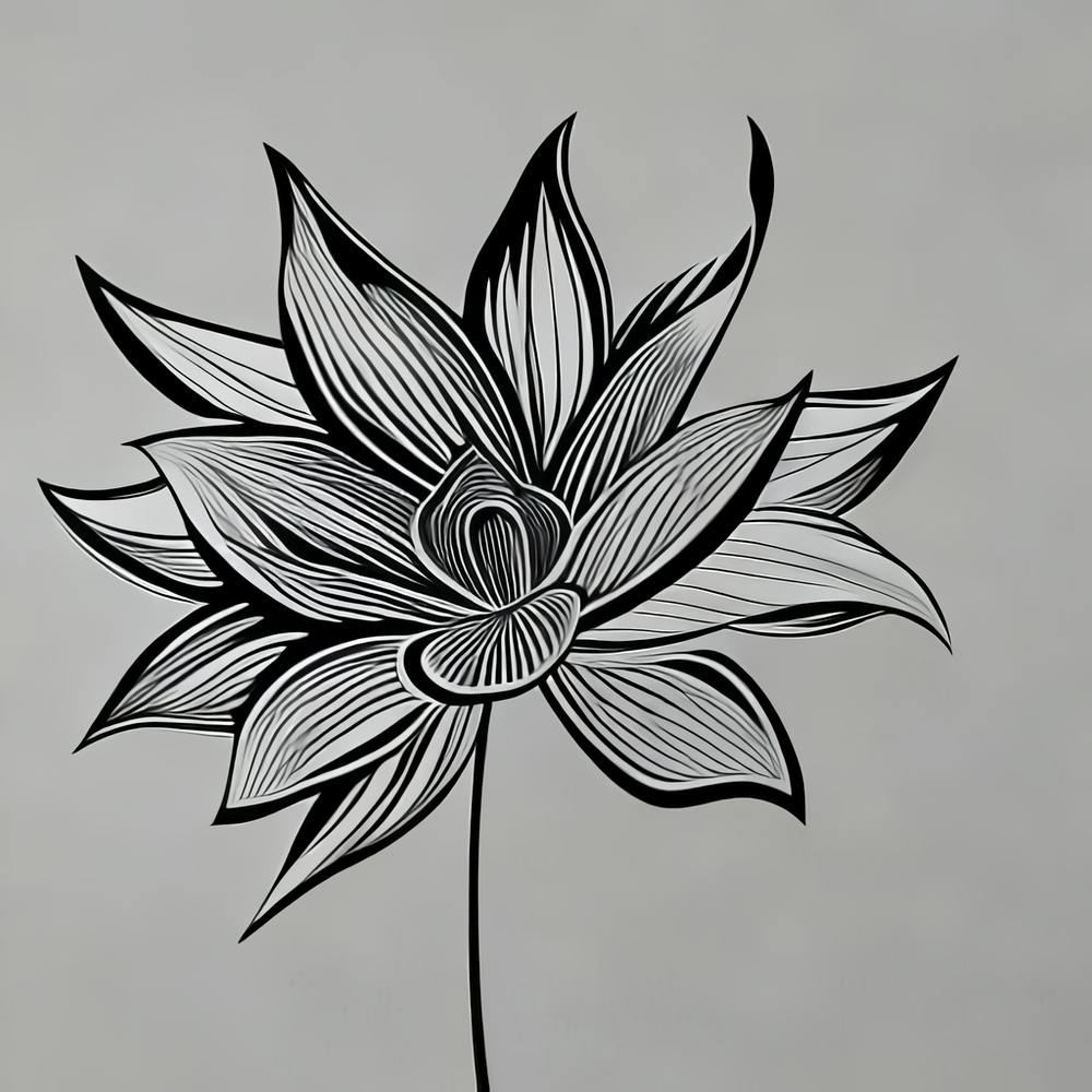 Lotus Flower Black and White