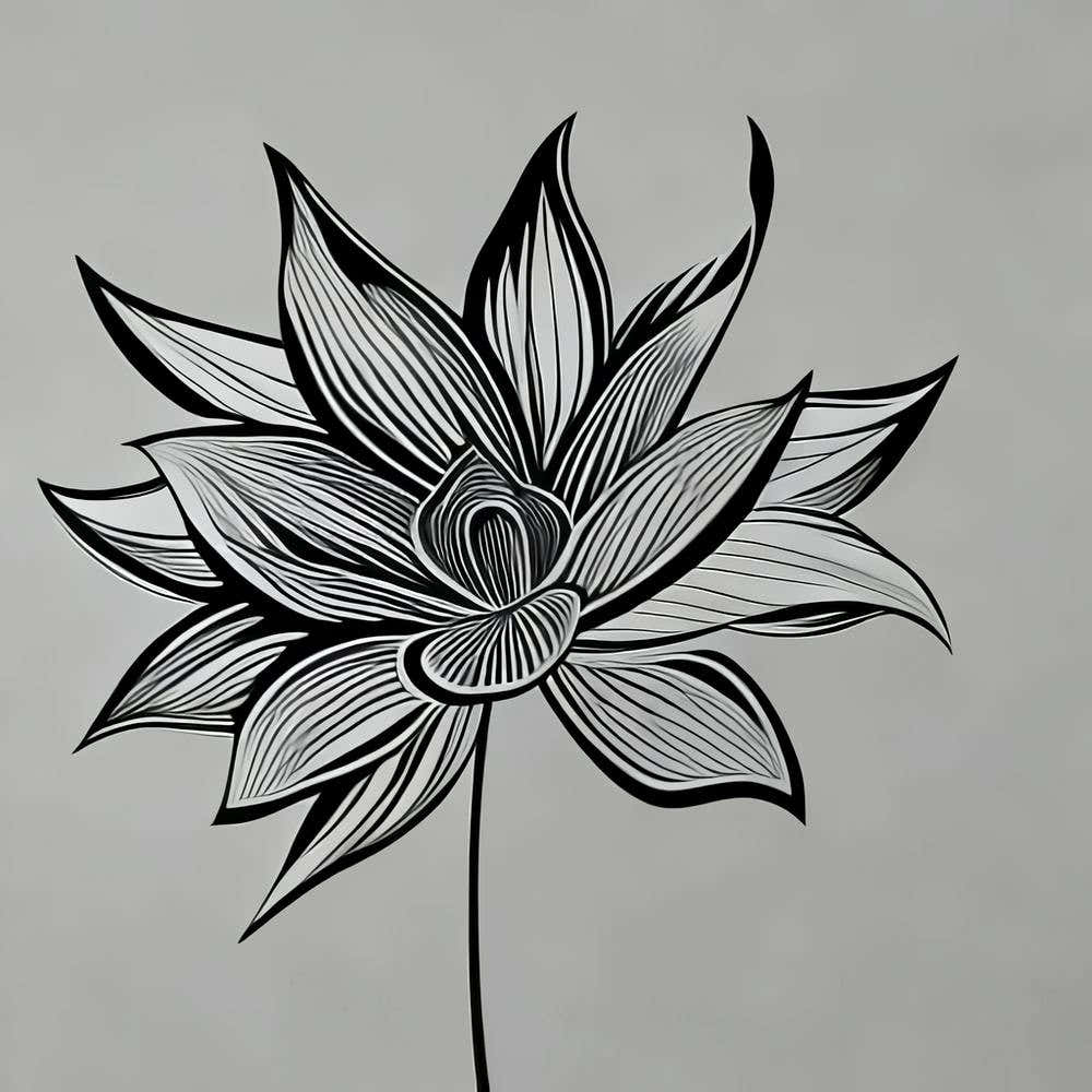 Lotus Flower Black and White