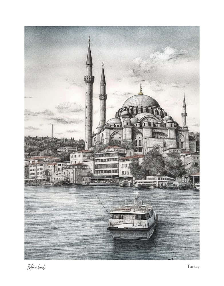 Istanbul Turkey Drawing Pencil Style 2 Travel Poster