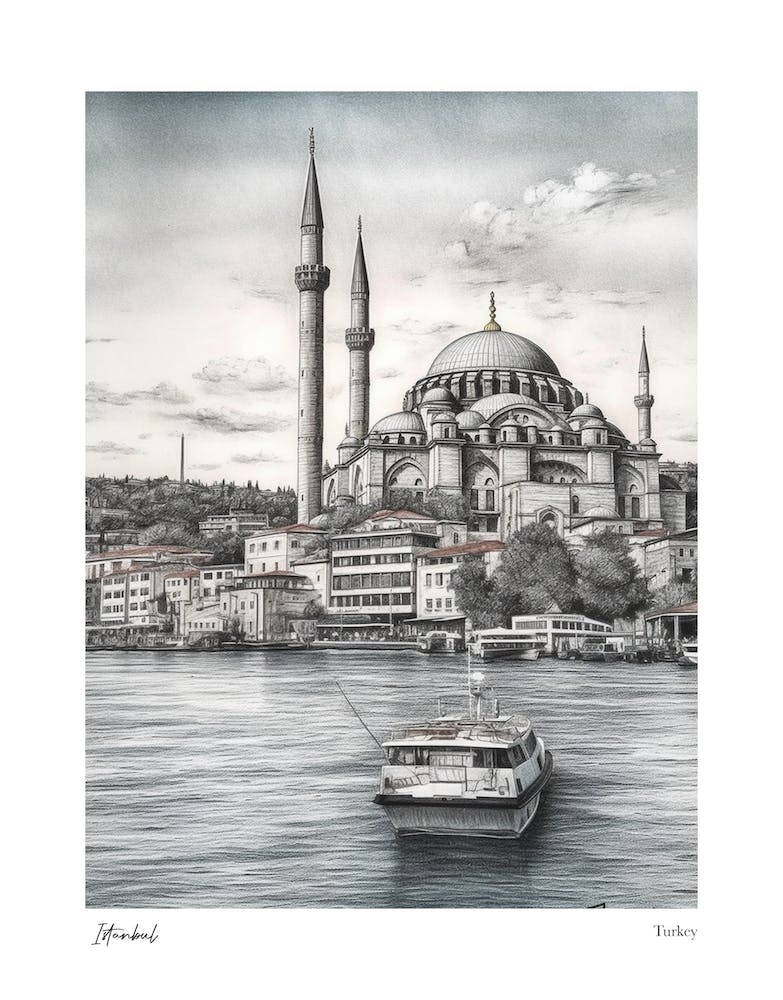Istanbul Turkey Drawing Pencil Style 2 Travel Poster