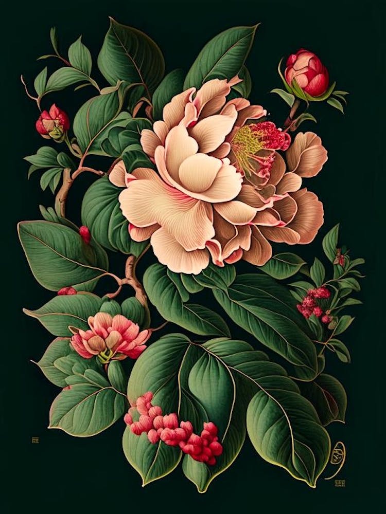 Camellia 1 Floral Botanical Vintage Poster Flower