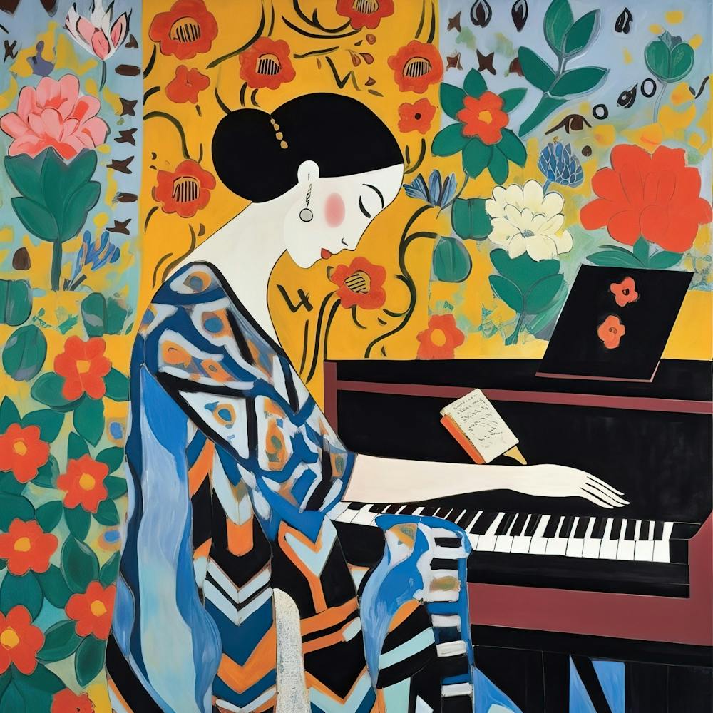 Portrait Of A Woman Playing Piano Matisse Style