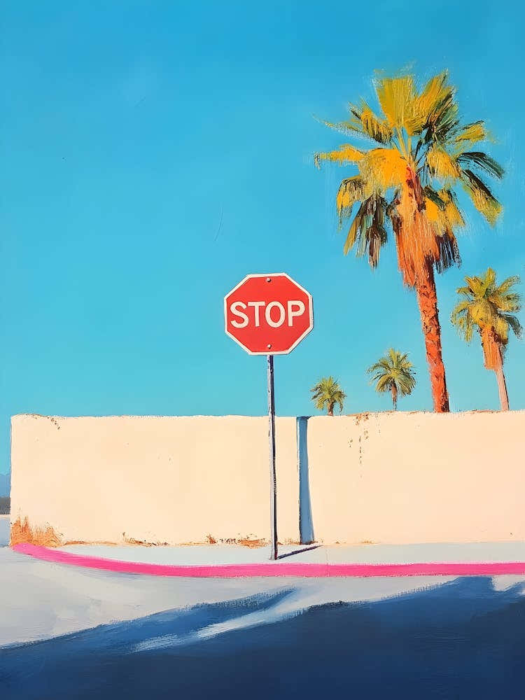 Palm Trees And A Stop Sign