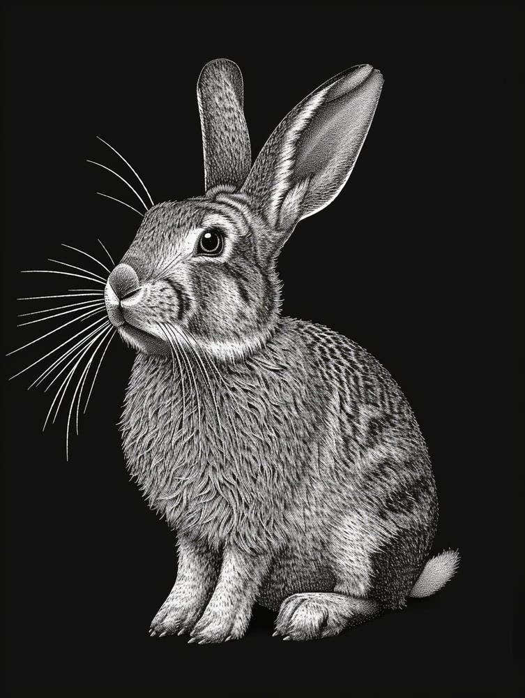 English Silver Blockprint Rabbit Illustration 2