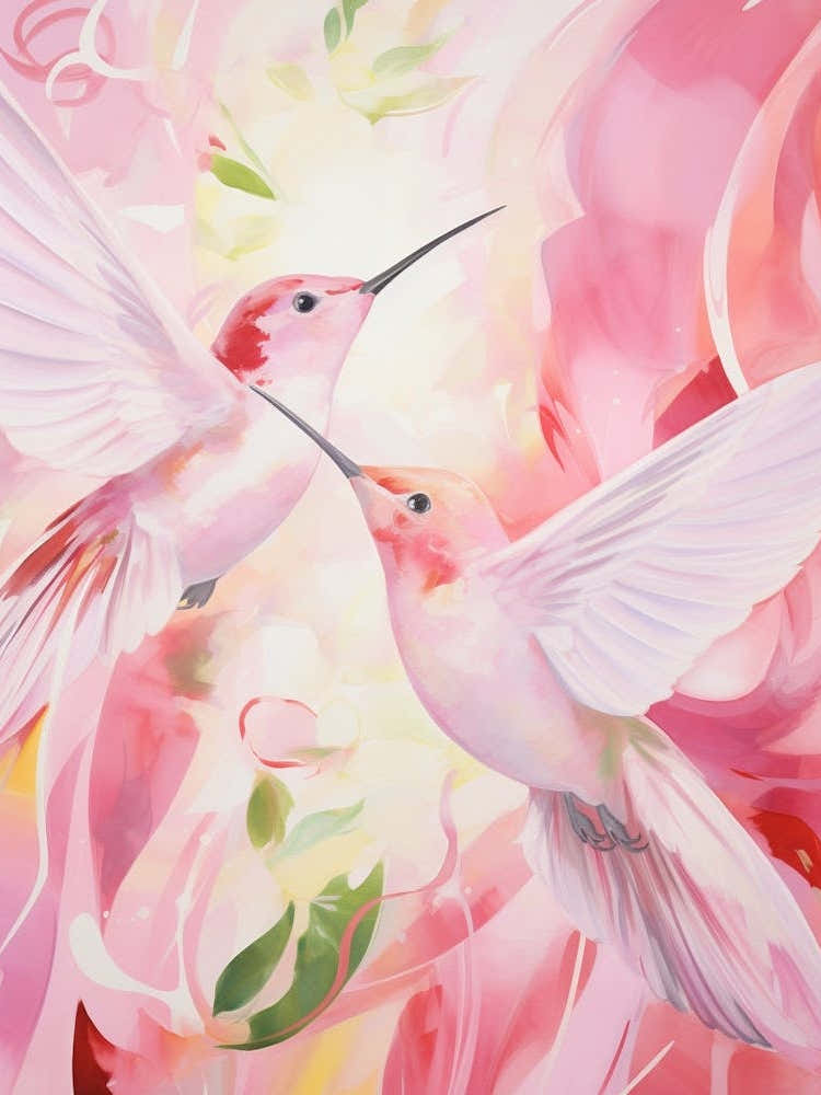 Pink Ethereal Bird Painting Hummingbird 2