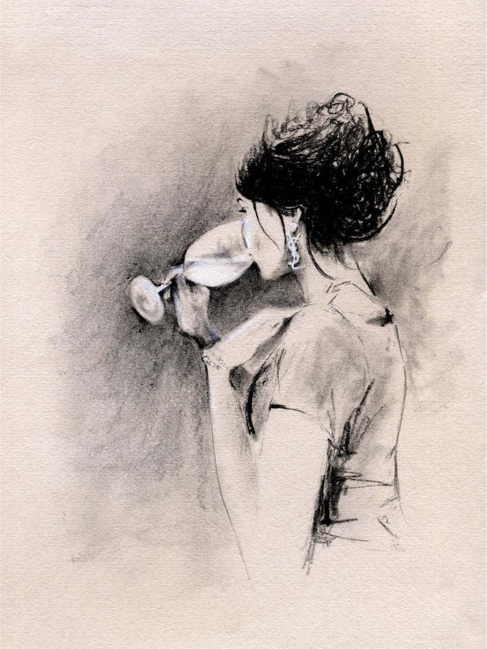 Woman With Wine Illustration