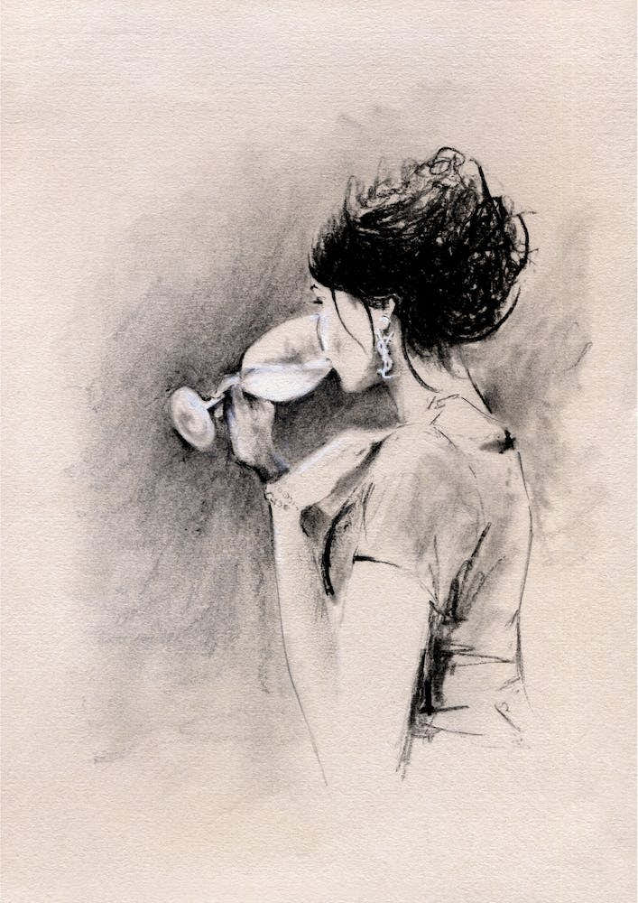 Woman With Wine Illustration