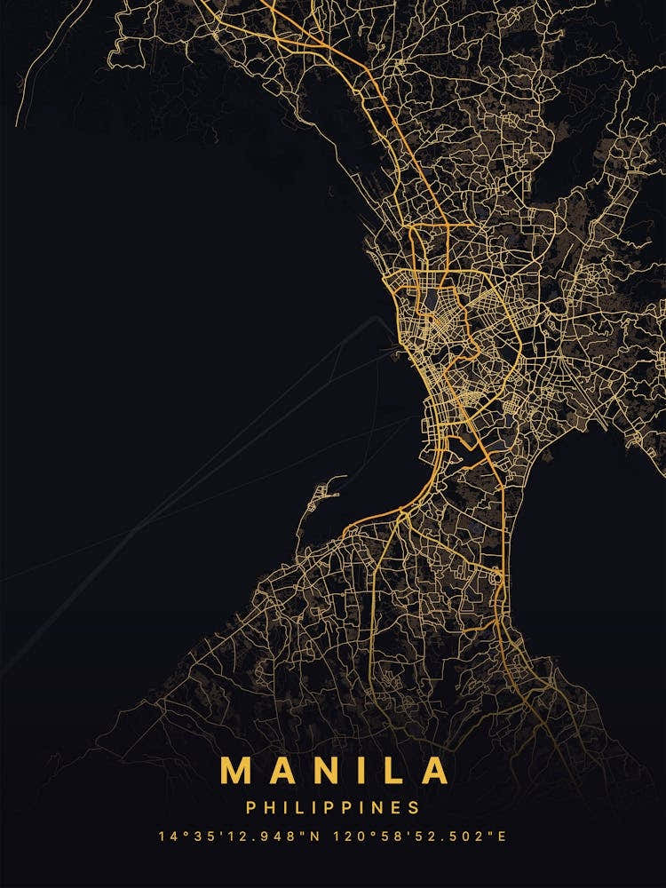 Manila Philippines Black And Gold Map