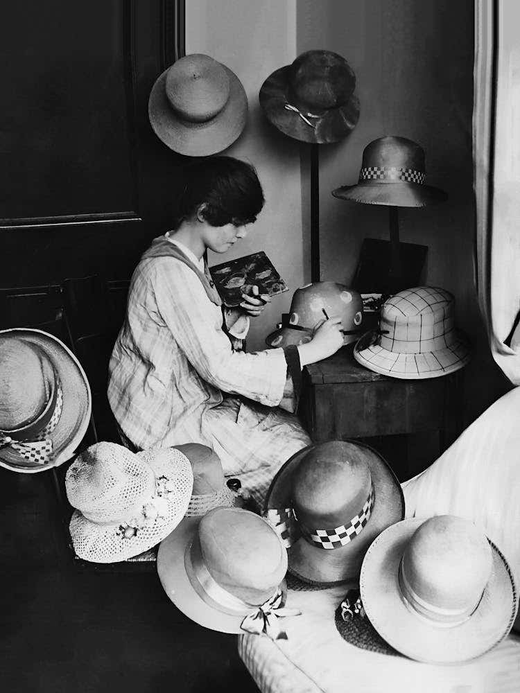 Woman Making Hats, Vintage Black and White Old Photo