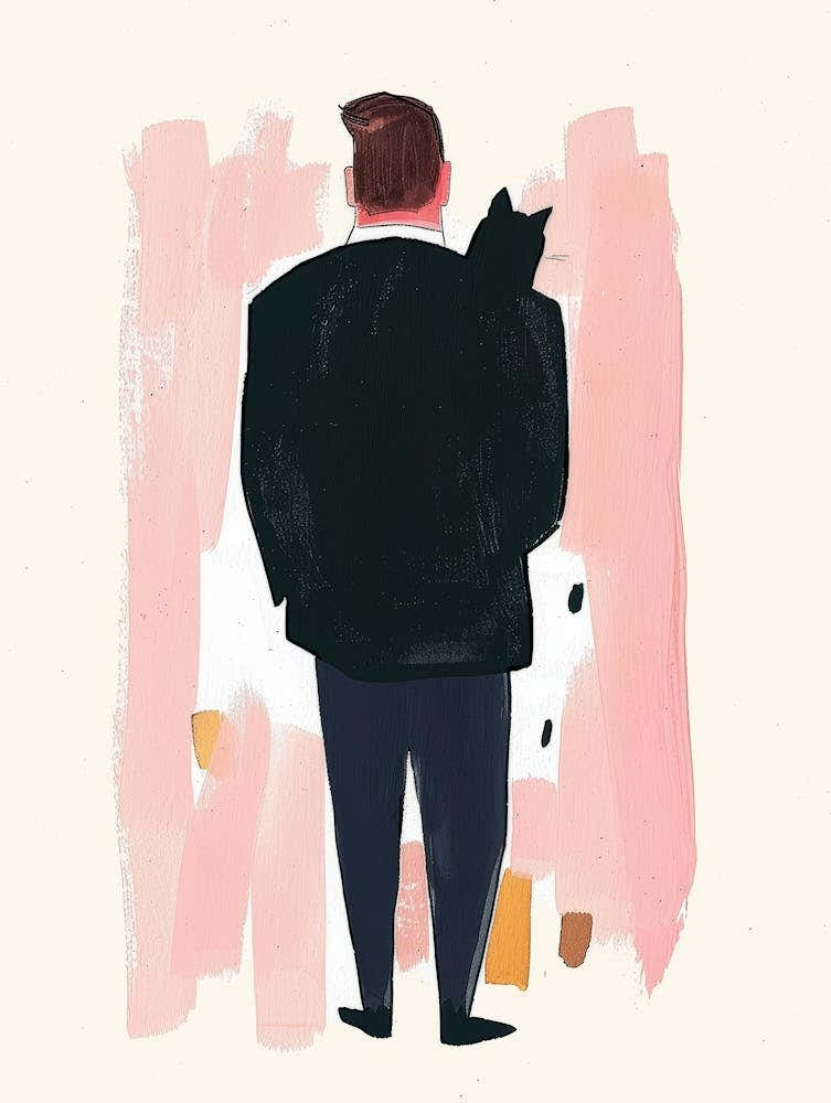 Illustration Of A Man Holding A Cat