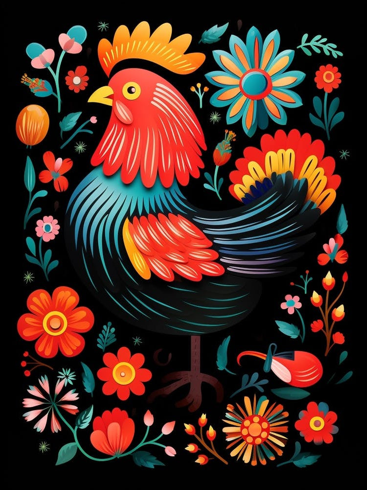 Folk Bird Illustration Chicken 2
