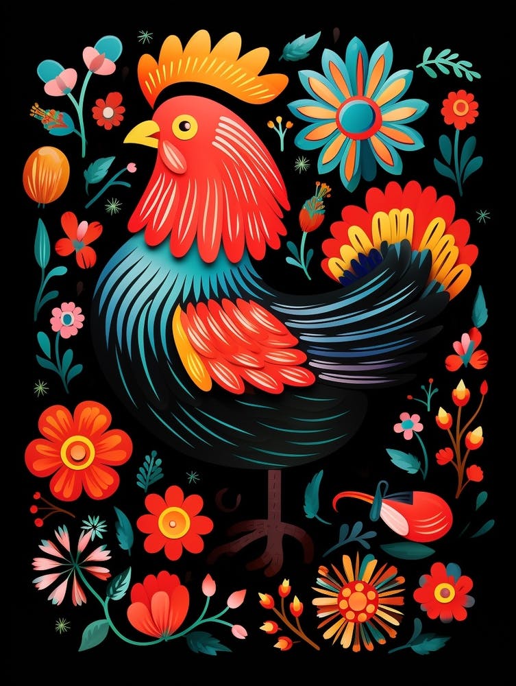 Folk Bird Illustration Chicken 2