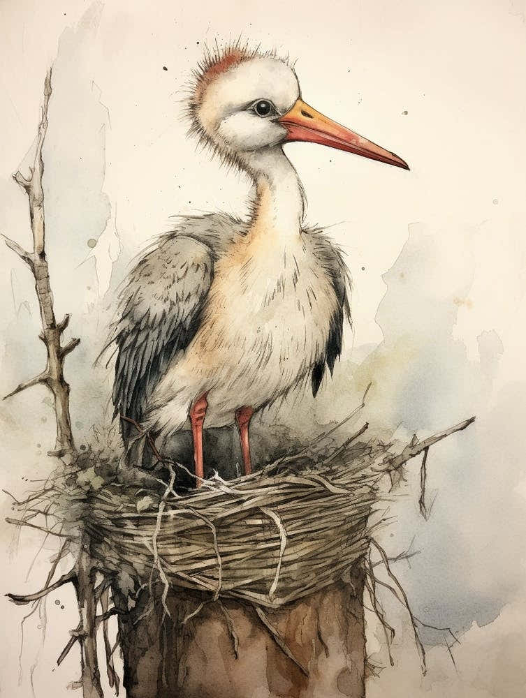 Storybook Animal Watercolour Stork 4