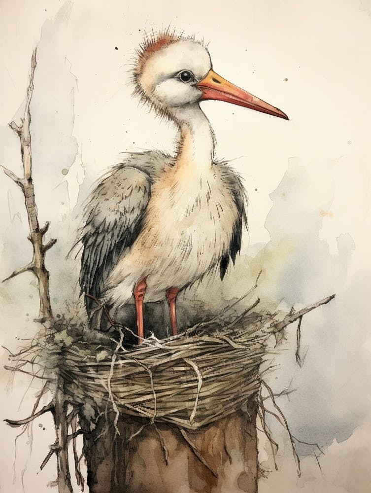 Storybook Animal Watercolour Stork 4