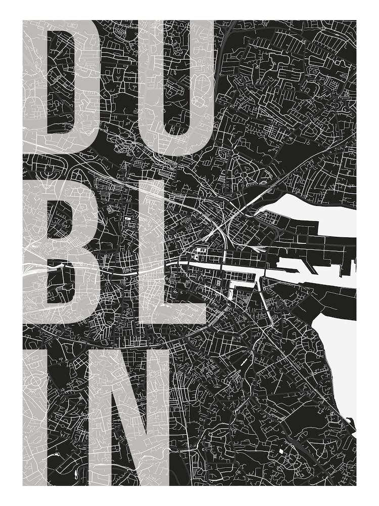 Dublin Mono Street Map Text Overlay