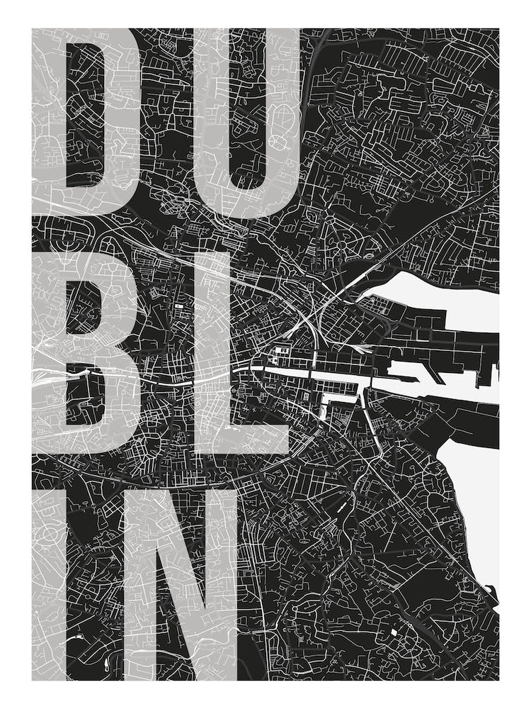 Dublin Mono Street Map Text Overlay