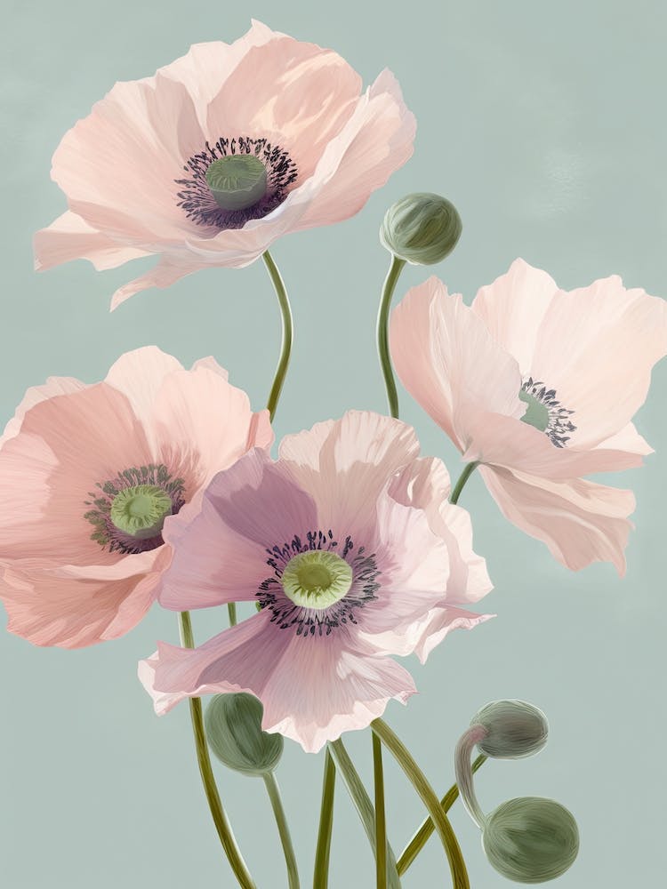 Anemone Flowers Acrylic Pastel Colours 4