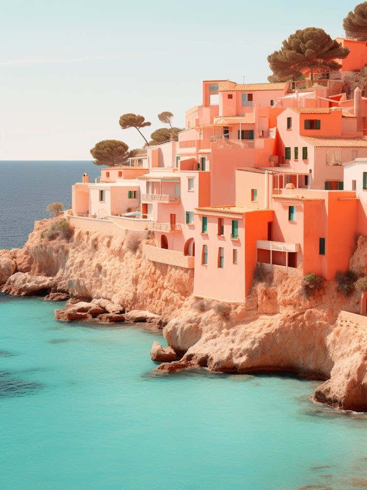 Cala Llombards Mallorca Spain Mediterranean Style Illustration 1