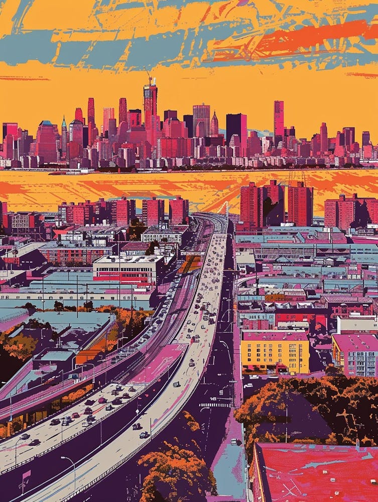 Long Island City New York Colourful Silkscreen Illustration 3