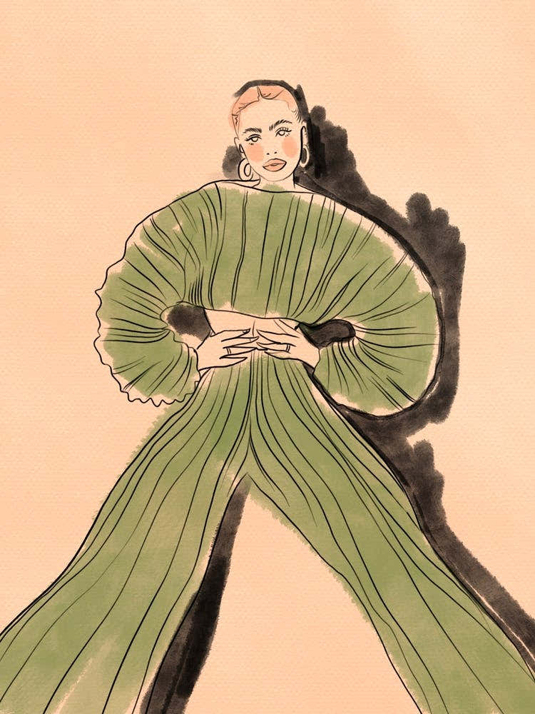Drawing Of A Woman In A Green Dress