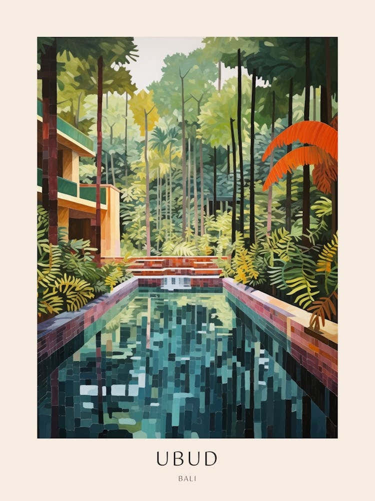 Ubud Bali 3 Midcentury Modern Pool Poster