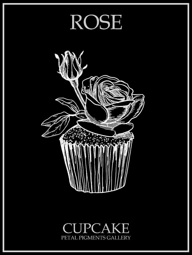 Rose Cupcake Line Drawing 2 Poster Inverted