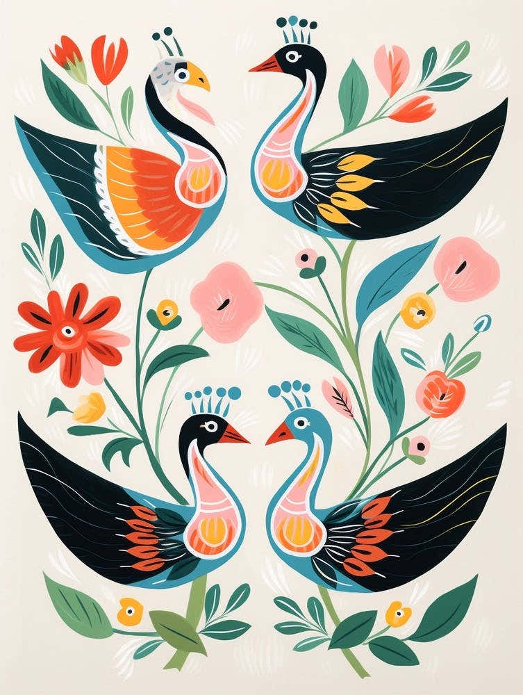 Folk Style Bird Painting Swan 1