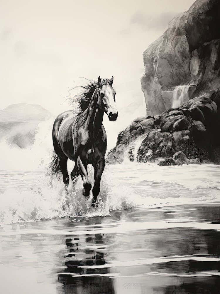 A Horse Oil Painting In Pfeiffer Beach California, Usa, Portrait 1
