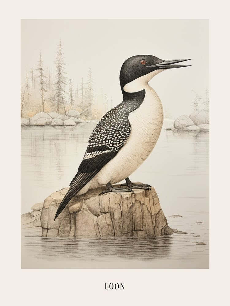 Vintage Bird Drawing Loon 1 Poster