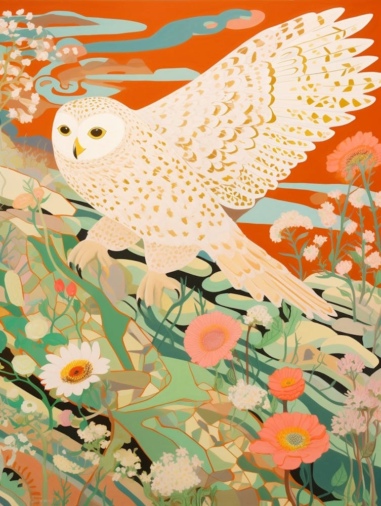 Maximalist Bird Painting Snowy Owl 1