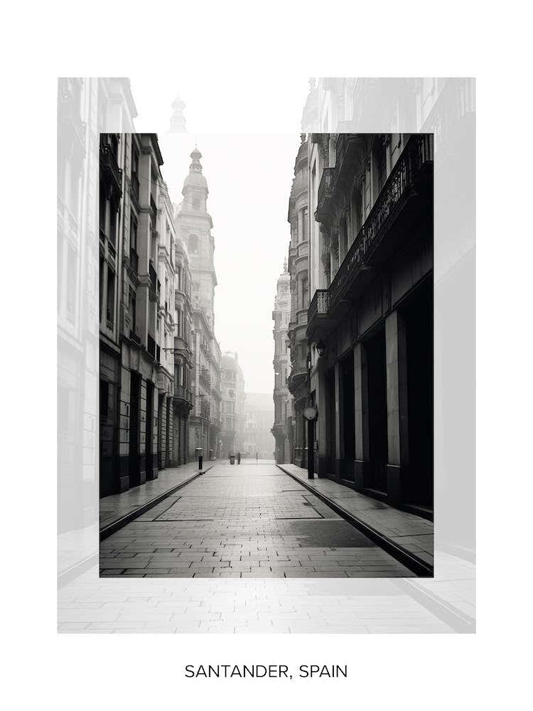 Poster Of Santander, Spain, Black And White Old Photo 4