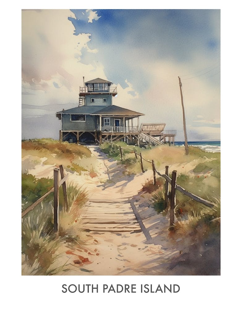 South Padre Island Watercolor 1travel Poster