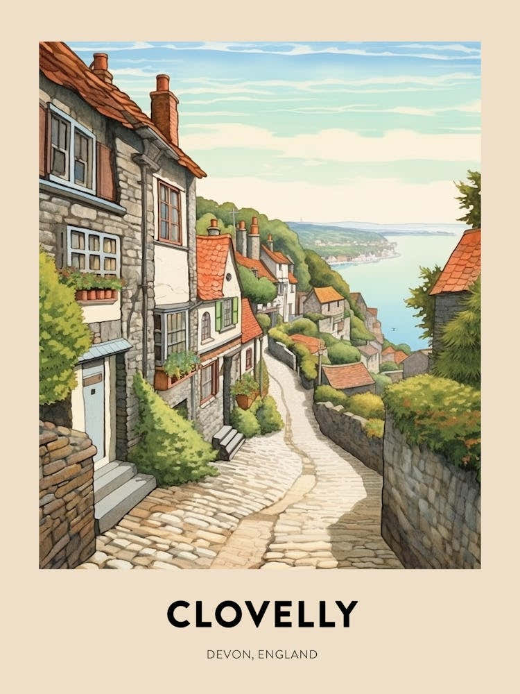Devon Vintage Travel Poster Clovelly 2