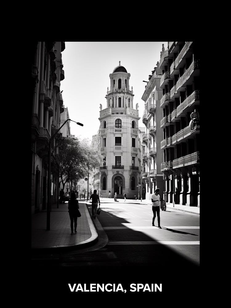 Poster Of Valencia, Spain, Mediterranean Black And White Photography Analogue 8