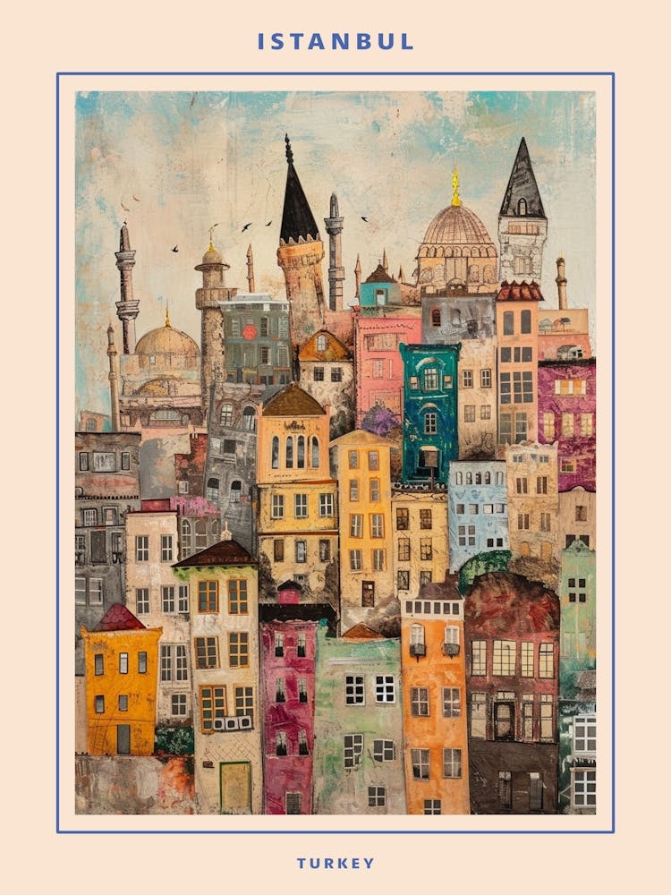 Kitsch Istanbul Skyline Painting 1 Poster