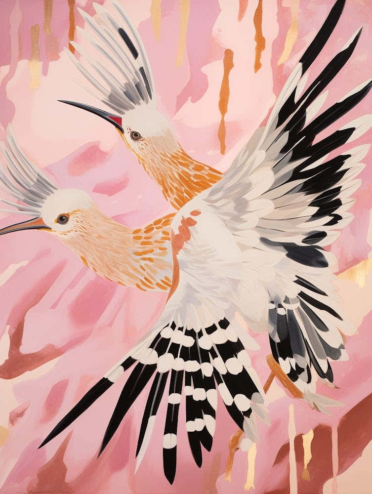 Pink Ethereal Bird Painting Hoopoe 2