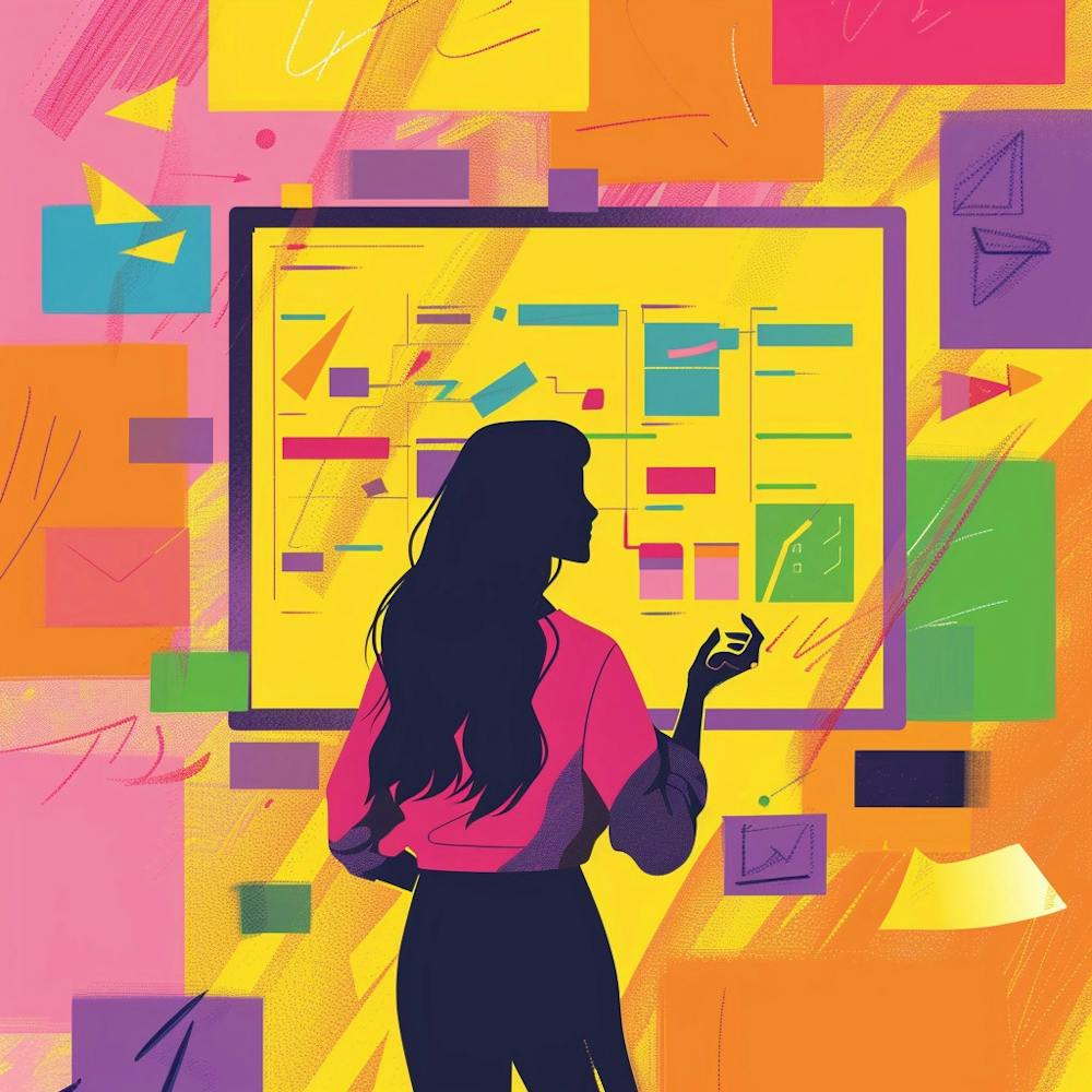 Illustration Of A Woman Looking At A Board