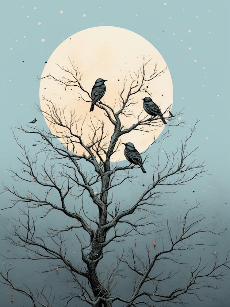 Birds Perching In A Tree Winter 7