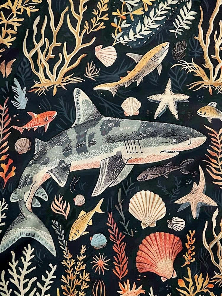 Carpet Shark Seascape Black Background Illustration 2