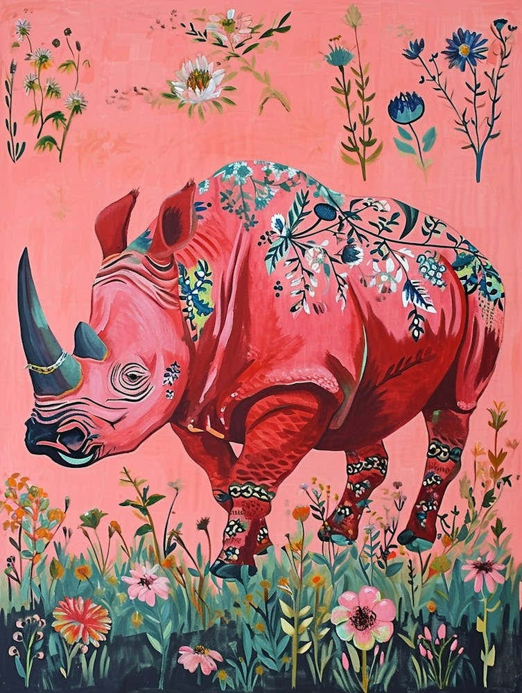 Floral Animal Painting Rhinoceros 4