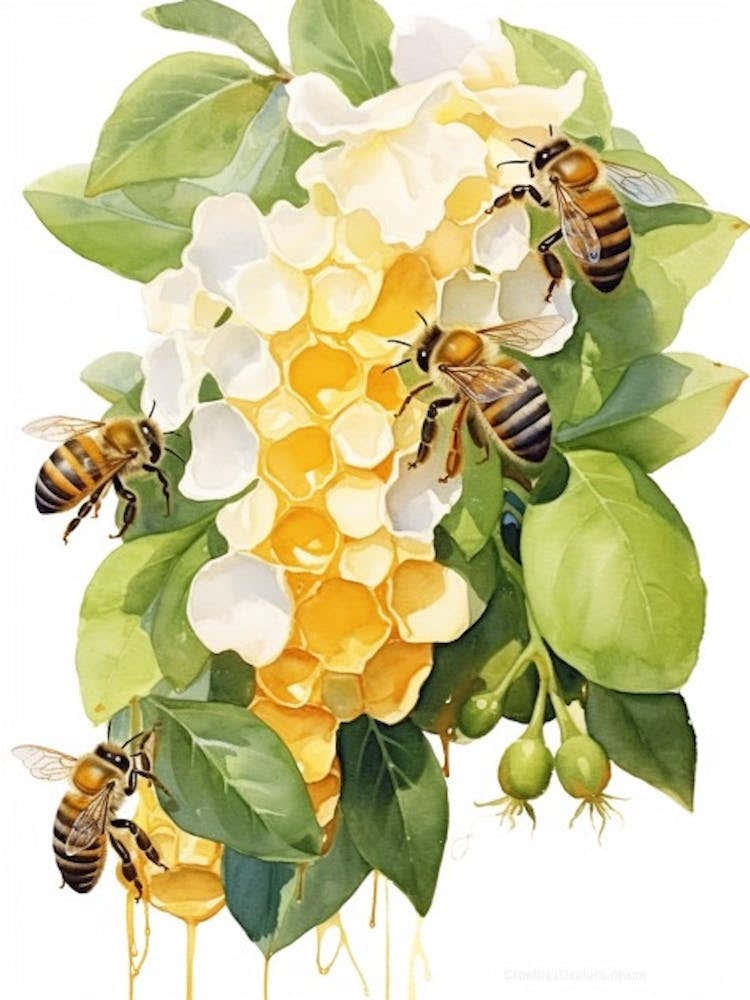 Beehive With Jasmine Watercolour Illustration 4