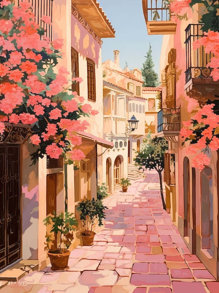 Marbella Spain 6 Vintage Pink Travel Illustration