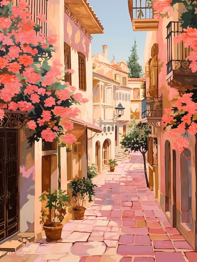 Marbella Spain 6 Vintage Pink Travel Illustration