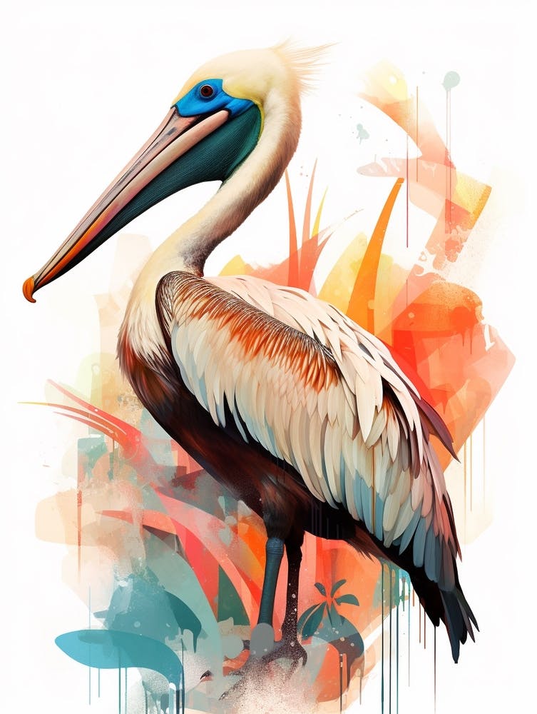 Bird Painting Collage Brown Pelican 2