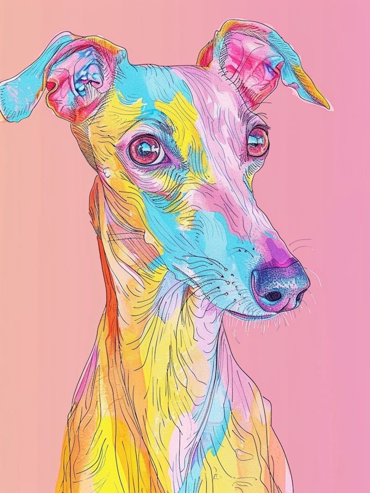 Greyhound Dog Pastel Line Watercolour Illustration  4