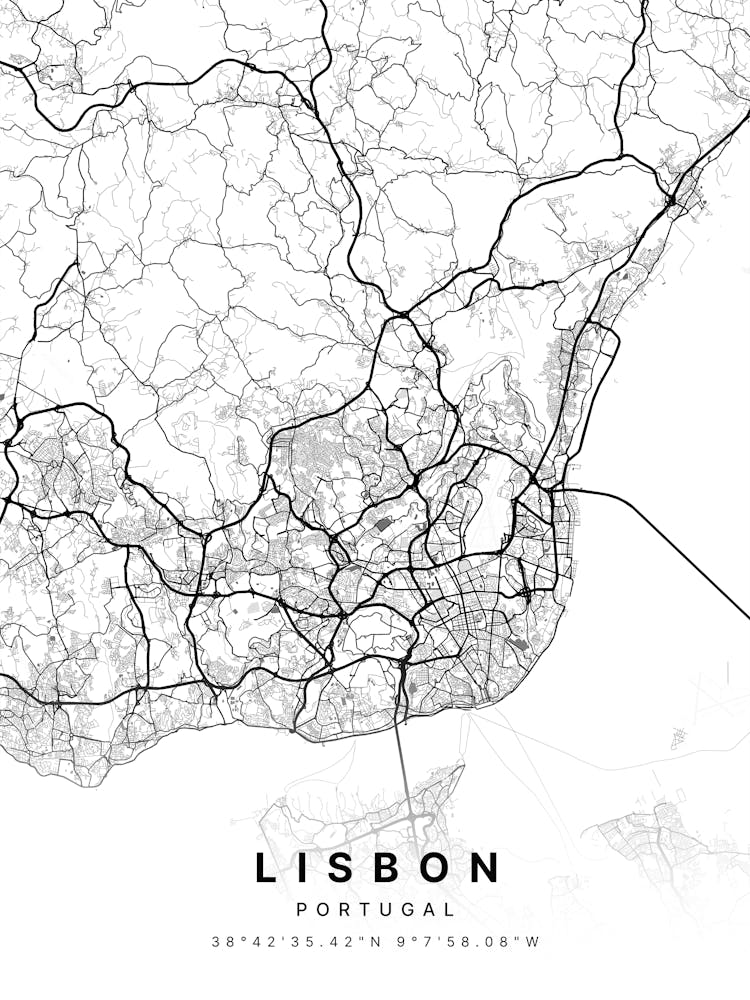 Lisbon Portugal White Map