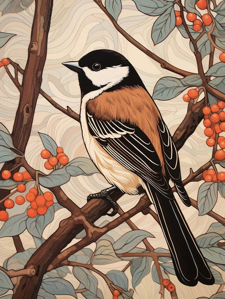 Art Nouveau Birds Poster Carolina Chickadee 3